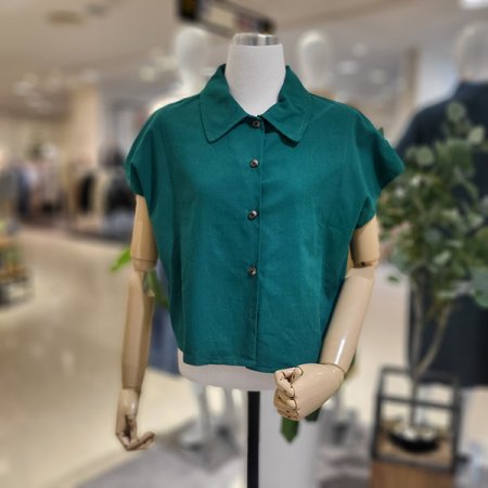 캡소매카라넥숏블라우스