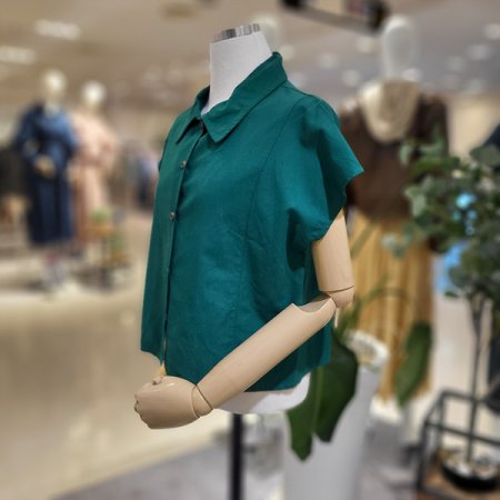 캡소매카라넥숏블라우스