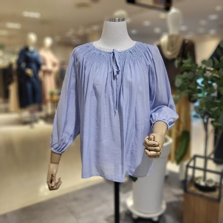 8부소매시스루프릴블라우스