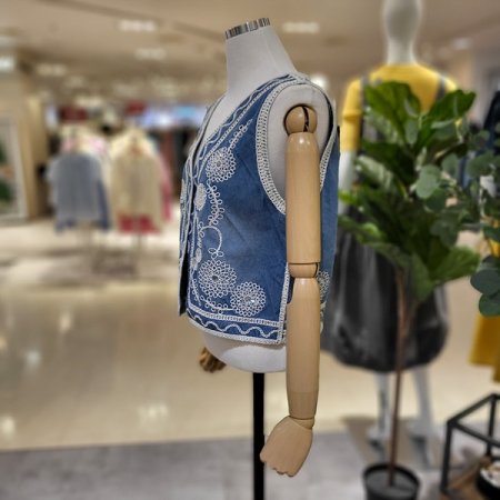 레이스배색데님조끼가디건