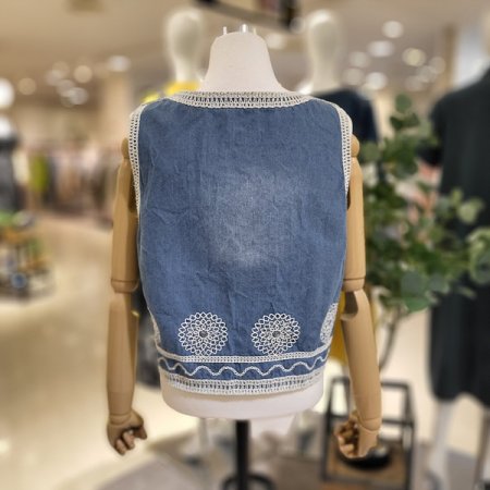 레이스배색데님조끼가디건