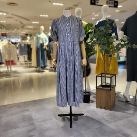 차이나넥잔체크반팔롱원피스