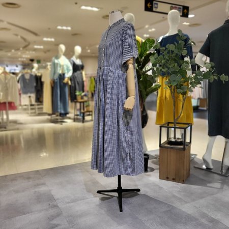 차이나넥잔체크반팔롱원피스