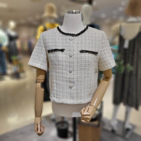 반팔배색트위드자콋