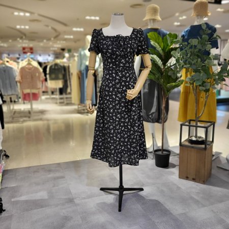 스퀘어넥프릴반팔쉬폰원피스