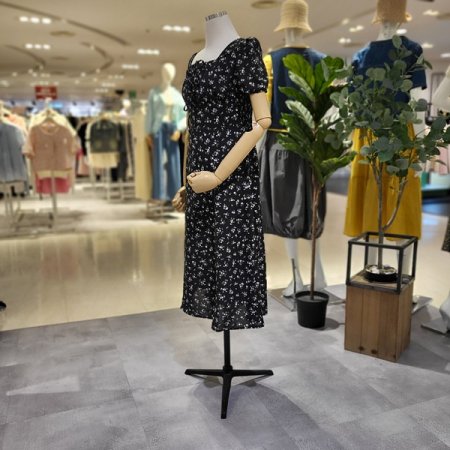 스퀘어넥프릴반팔쉬폰원피스