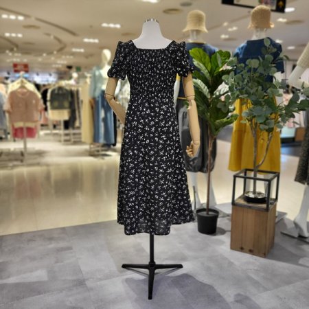 스퀘어넥프릴반팔쉬폰원피스