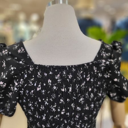 스퀘어넥프릴반팔쉬폰원피스