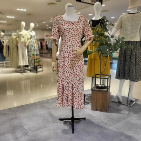 스퀘어넥플라워반팔쉬폰원피스