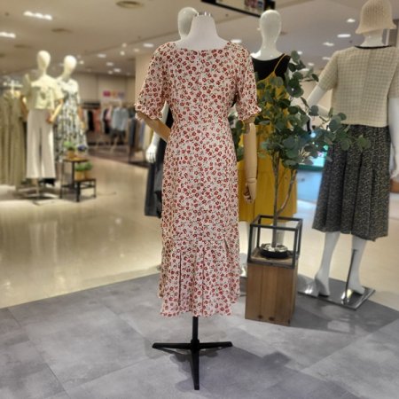 스퀘어넥플라워반팔쉬폰원피스