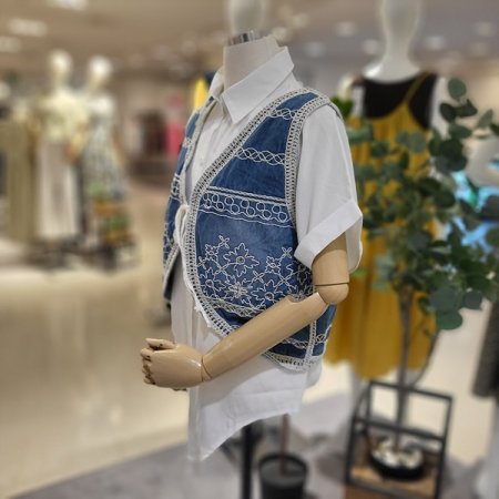 레이스자수데님가디건조끼