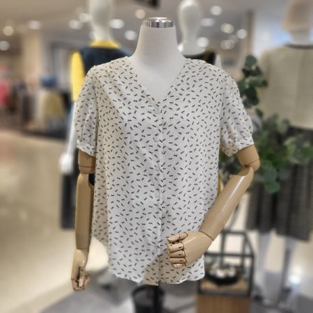 리본소매브이넥반팔블라우스