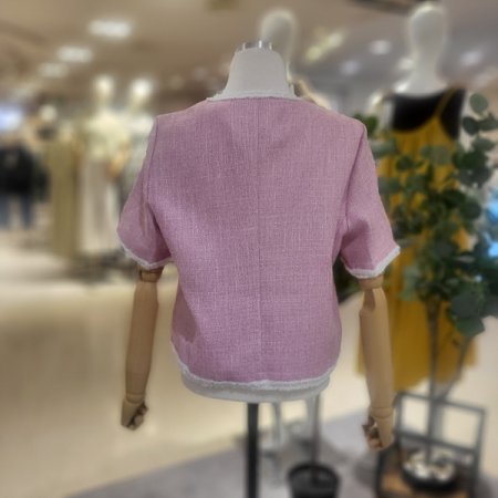 브이넥핑크반팔트위드자켓