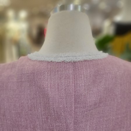 브이넥핑크반팔트위드자켓