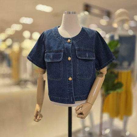 라운드넥반팔데님자켓