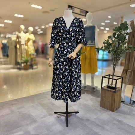 딥브이넥플라워쉬폰원피스