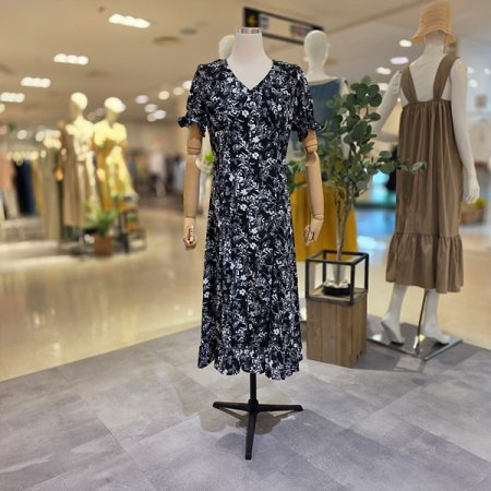 화이트플라워블랙쉬폰원피스