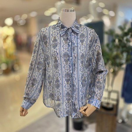 바로크패턴시스루긴팔셔츠블라우스