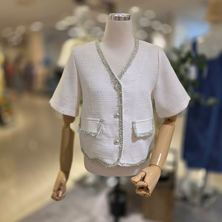 브이넥배색포인트트위드자켓