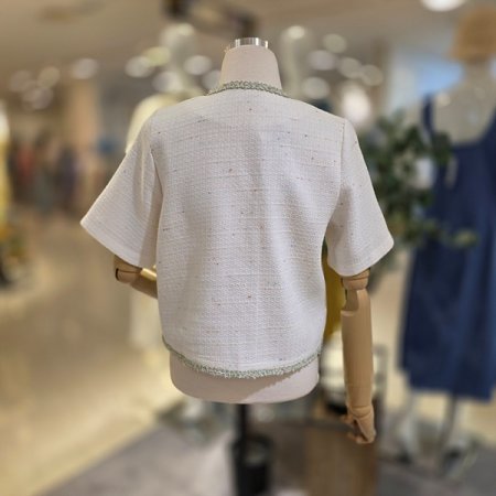 브이넥배색포인트트위드자켓