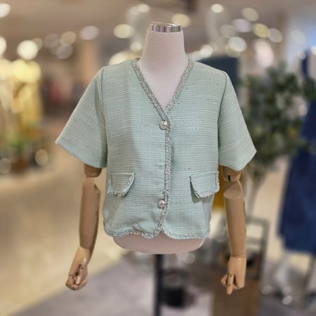 브이넥배색포인트트위드자켓