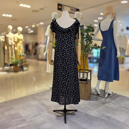 끈묶음나시프릴쉬폰원피스