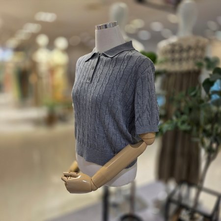 카라넥반팔꽈배기골지니트티