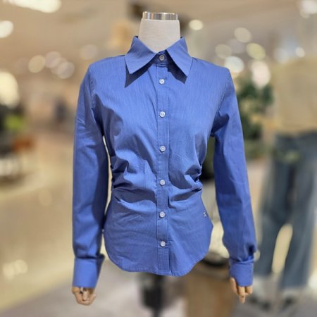 잔체크허리셔링셔츠블라우스