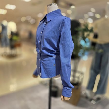 잔체크허리셔링셔츠블라우스