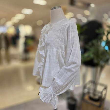 레이스프릴오픈형면블라우스