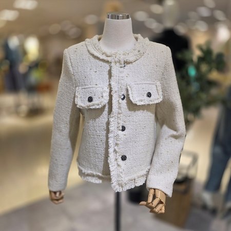 라운드넥부클트위드자켓