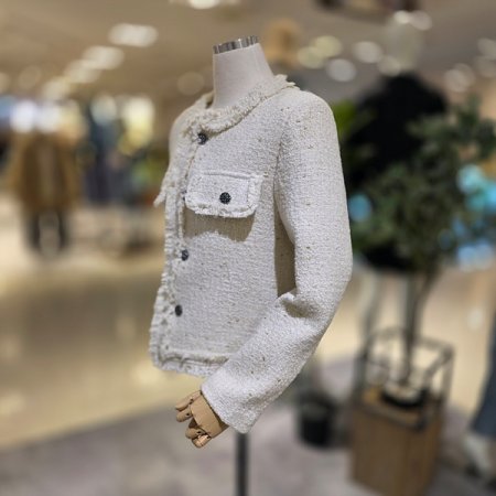 라운드넥부클트위드자켓