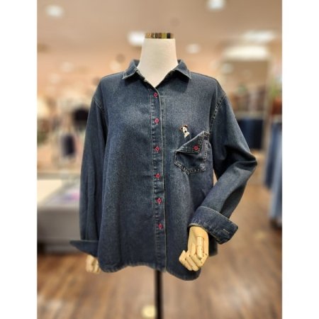 데님강아지자수셔츠