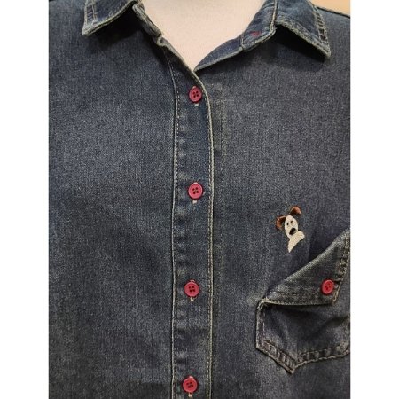 데님강아지자수셔츠