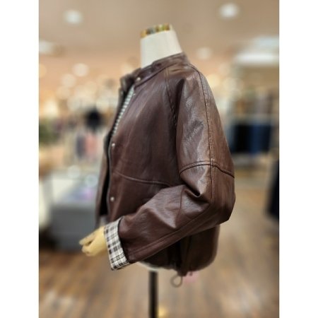 체크배색레더자켓