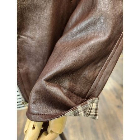 체크배색레더자켓