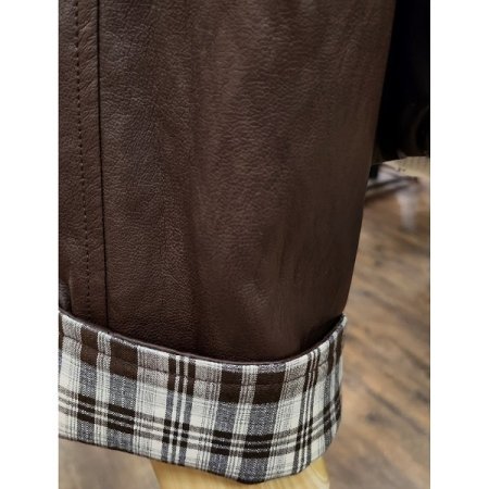 체크배색레더자켓