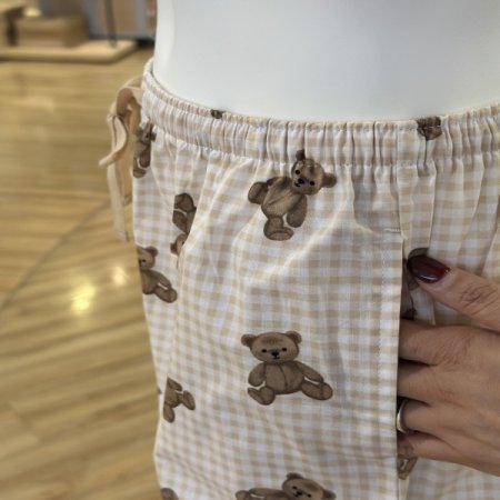 간절기 면 곰돌이 여성 스트링 바지