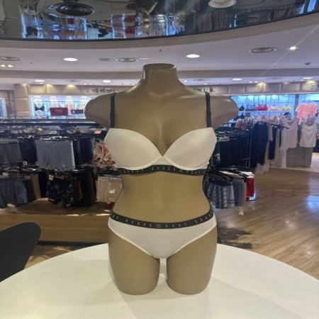 카키밴드 크림 브라 햄팬티 세트