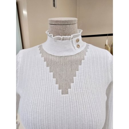 하이넥 시스루 골지 니트