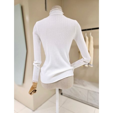 하이넥 시스루 골지 니트