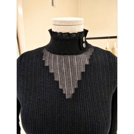 하이넥 시스루 골지 니트