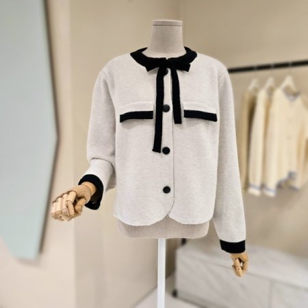 리본띠 라인배색 울 가디건