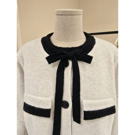 리본띠 라인배색 울 가디건