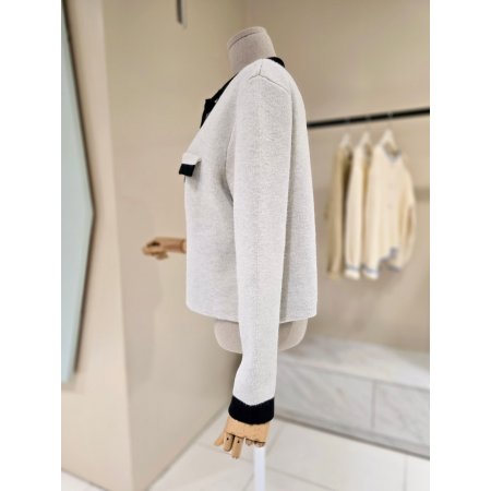 리본띠 라인배색 울 가디건