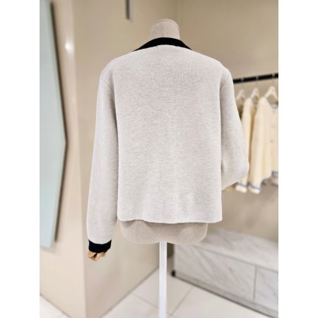 리본띠 라인배색 울 가디건