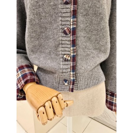 체크 모티브 라운드 크롭 니트가디건