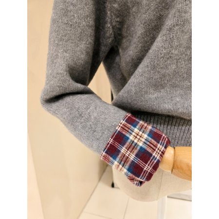 체크 모티브 라운드 크롭 니트가디건