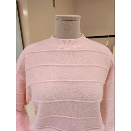 퍼 배색 라운드 니트