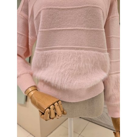 퍼 배색 라운드 니트